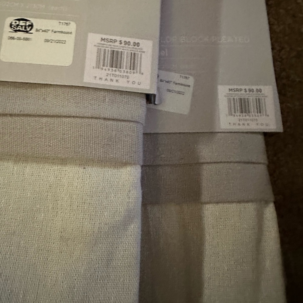 Farmhouse faux linen colorblock pleated window curtain panels - Picture 3 of 3